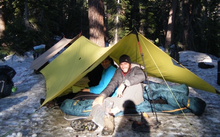 adults camping trip in california